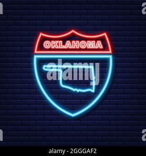 Oklahoma State Map umreißt Neonsymbol. Vektorgrafik. Stock Vektor
