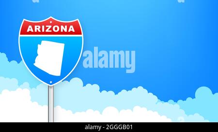 Arizona-Karte auf dem Straßenschild. Willkommen im Bundesstaat Arizona. Vektorgrafik. Stock Vektor