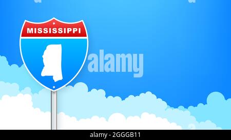 Mississippi-Karte auf dem Straßenschild. Willkommen im Bundesstaat Mississippi. Vektorgrafik. Stock Vektor