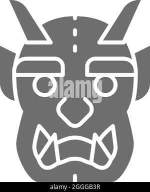 Japanischer Teufel Maske graues Symbol. Isoliert auf weißem Hintergrund Stock Vektor