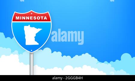 Minnesota-Karte auf dem Straßenschild. Willkommen im Bundesstaat Minnesota. Vektorgrafik. Stock Vektor