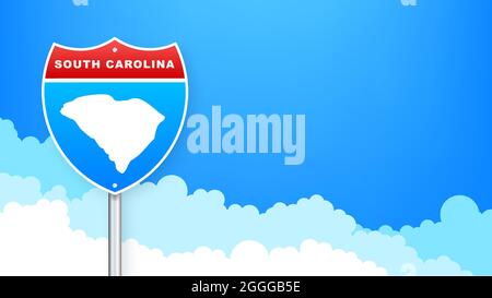 Karte von South Carolina auf dem Straßenschild. Willkommen im Bundesstaat South Carolina. Vektorgrafik. Stock Vektor