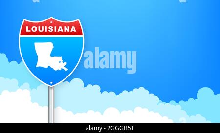 Louisiana-Karte auf dem Straßenschild. Willkommen im Bundesstaat Louisiana. Vektorgrafik. Stock Vektor