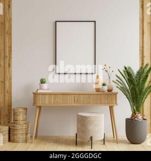 Plakatrahmen im Innenraum auf Schrank nachahmen.3D-Rendering Stockfoto