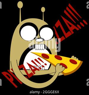 Abstrakt Alien essen Stück Pizza auf dunklem Hintergrund 1 Stock Vektor