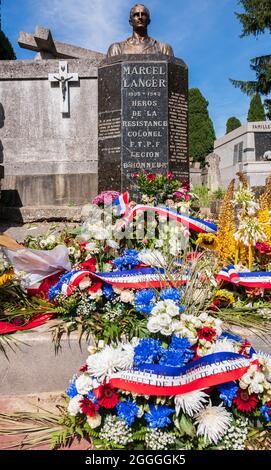 Das Grab von Michel langer auf der Cimetière Terre-Cabade in Toulouse, Südfrankreich Stockfoto