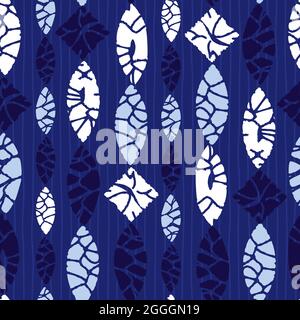 Vektor blau Shibori Quilt hängende Perlen nahtlose Muster mit Streifen Hintergrund. Geeignet für Textilien, Geschenkpapier und Tapeten. Stock Vektor