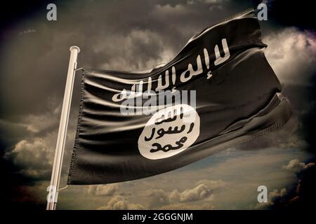 (Islamischer Staat, ISIS, IS, Daesh)der Islamische Staat Irak und die Levante, auch bekannt als die Flagge des Islamischen Staates Irak und Syrien (ISIS) Stockfoto