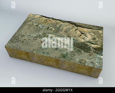 Satellitenansicht des Flughafens Kabul, des internationalen Flughafens Hamid Karzai, der Häuser, Straßen und Gebäude in der Nachbarschaft. Afghanistan. Nasa Stockfoto