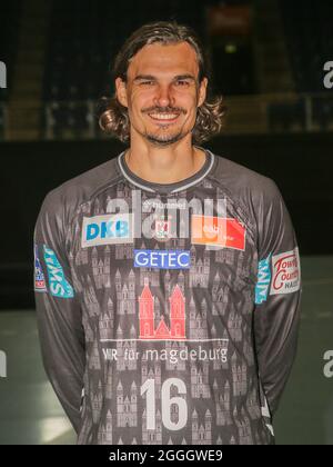 Dänischer Handball-Torwart Jannick Green SC Magdeburg HBL Liqui Moly Handball Bundesliga-Saison 2021-22 Stockfoto