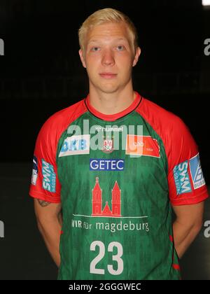 Dänischer Handballspieler Magnus Saugstrup SC Magdeburg HBL Liqui Moly Handball Bundesliga-Saison 2021-22 Stockfoto