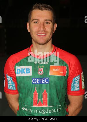 Deutscher Handballspieler Lukas Mertens SC Magdeburg HBL Liqui Moly Handball Bundesliga Saison 2021-22 Stockfoto