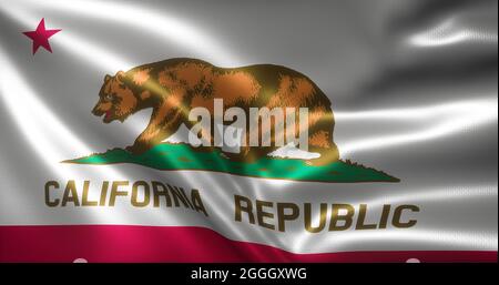 Kalifornische Flagge, Vereinigte Staaten von Amerika, winkende Falten, Nahaufnahme, 3D-Rendering Stockfoto