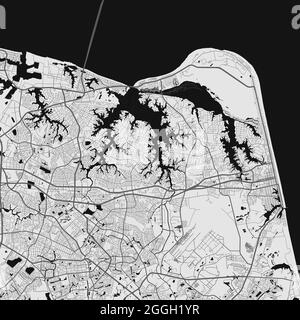 Stadtplan von Virginia Beach. Vektorgrafik, Virginia Beach Karte Graustufen Kunstposter. Straßenbild mit Straßen, Stadtgebiet vi Stock Vektor