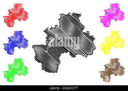 Kreis Olpe (Bundesrepublik Deutschland, Land Nordrhein-Westfalen, NRW, Region Arnsberg) Kartenvektordarstellung, Scribble-Skizze Olpe-Karte Stock Vektor