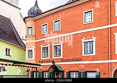 Grein an der Donau, Österreich; Grein in der Nähe der Donau, Österreich Stockfoto