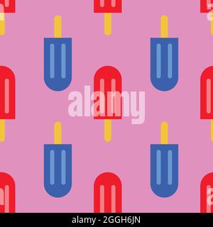 Eisbecher mit nahtlosem Muster, roter und blauer Stock. Design für Stoff, Geschenkpapier, Cover, Web, Print, Tapete, Textil Stock Vektor