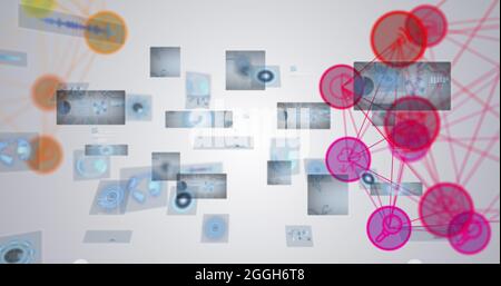 Bild von Netzwerken von Verbindungen, Scopes und Datenverarbeitung auf Bildschirmen Stockfoto