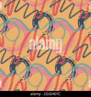 Abstraktes Nahtloses Muster, rot blau gelber Pinselstrich mit Farbe. Design für Stoff, Geschenkpapier, Textil, Graffiti chaotischer Hintergrund Stock Vektor