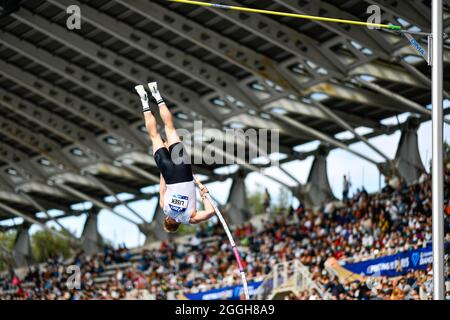 Piotr Lisek (Men's Pole Vault) aus Polen tritt während der IAAF Wanda Diamond League, Meeting de Paris Leichtathletik-Veranstaltung am 28. August 2021 im Charlety-Stadion in Paris, Frankreich - Foto Victor Joly / DPPI Stockfoto