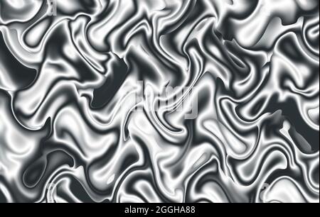 Illustration der gradienten silbergrauen 3D-gewellten Satinstruktur für abstrakten Hintergrund Stockfoto