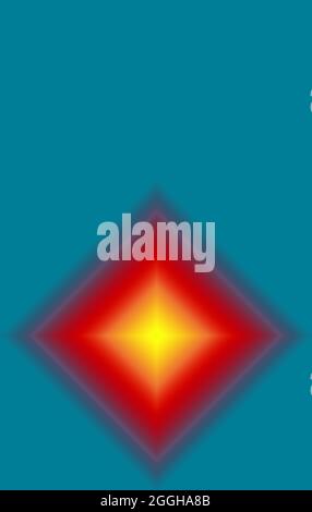 Abstraktes 3D-Quadrat mit mehreren Ebenen in Rot und Gelb auf blauem Hintergrund Stockfoto