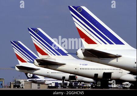 FRANKREICH, FLUGHAFEN ROISSY, 747 BOEING-FLUGZEUGE MIT DEM FIRMENEMBLEM VON AIR FRANCE Stockfoto