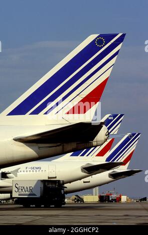 FRANKREICH, FLUGHAFEN ROISSY, 747 BOEING-FLUGZEUGE MIT DEM FIRMENEMBLEM VON AIR FRANCE Stockfoto