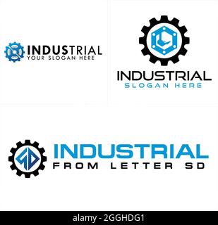 Industrieller Mechanismus mit anfänglichem Logo des Getriebes Stock Vektor