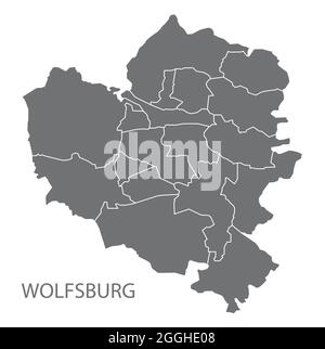 Moderner Stadtplan - Wolfsburg Stadt Deutschland mit Stadtteilen DE Stock Vektor