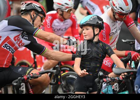 Der Belgier Philippe Gilbert von Lotto Soudal zum Start der dritten Etappe der Benelux-Radtour, 168,3 km von Essen in Belgien nach Hoogerheide, T Stockfoto