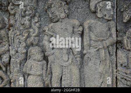 Geschnitzter Stein auf dem Stein penataran Tempel (Panataran Tempel), Blitar, Ost-Java Indonesien Stockfoto