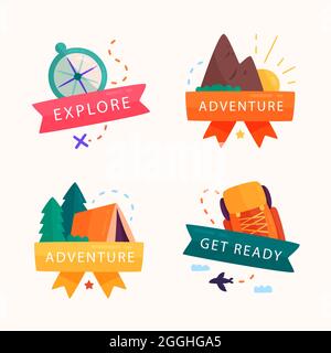 Flache Abenteuer Abzeichen Vektor-Illustration. Stock Vektor
