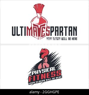 Körperliches Fitness-Logo mit spartanischem Muskel-Design Stock Vektor