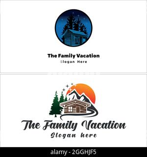 Hütte Villa Vermietung Haus Aufenthalt Bergbaum Urlaub Logo Design Stock Vektor