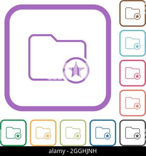 Mark Directory umreißt einfache Symbole in farbigen abgerundeten quadratischen Rahmen auf weißem Hintergrund Stock Vektor