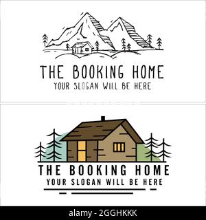Villa Hütte Vermietung Bergbaum Garten Hügel Logo Design Stock Vektor