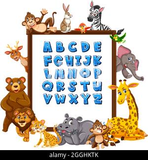 A-Z Alphabet Tafel mit wilden Tieren Illustration Stock Vektor