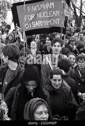 RAF Molesworth Anti-nukleare CND-Osterdemo, Großbritannien, 8. April 1985 Stockfoto