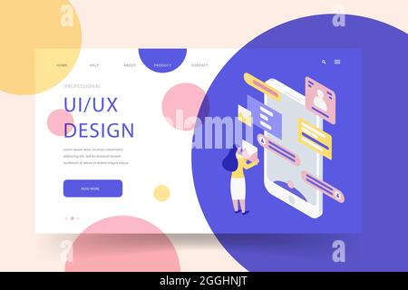 Isometric ui ux Landing Page Template Vektordarstellung. Stock Vektor
