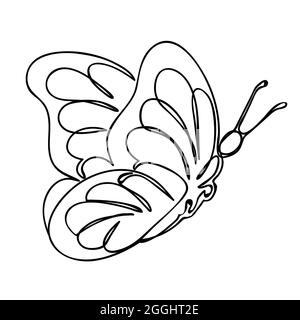 Fliegender Schmetterling wird mit einer durchgehenden Linie gezeichnet. Abbildung des isolierten Vektorgrafiken Stock Vektor