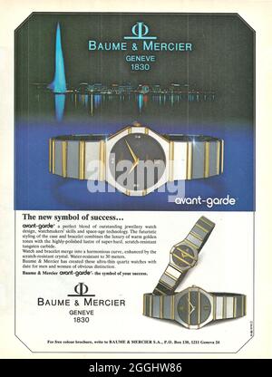 Werbespot in Papierform von Baume Mercier Uhr Swiss Made r day date gmt Master Chronometer date adjust Stockfoto