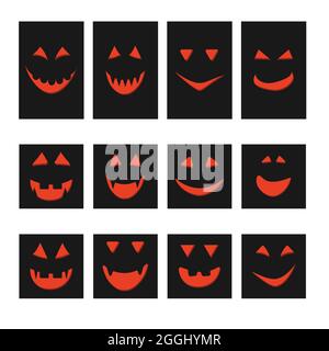 halloween orange Kürbis Gesicht Jack-o-Laterne auf Karten. Stock Vektor