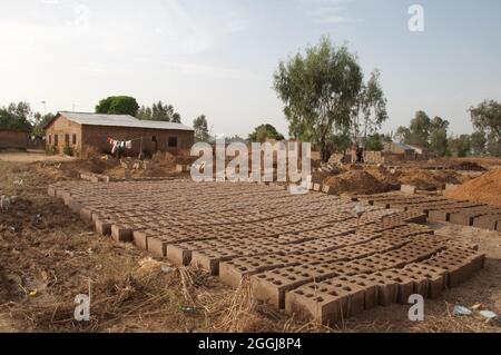 Ziegelfabrik, Kaduna Staat, Nigeria, Afrika - Ziegelsteine trocknen in der Sonne Stockfoto