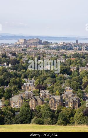 Edinburgh City - Skyline von Edinburgh vom Blackford Hill aus gesehen; Edinburgh Schottland Großbritannien Stockfoto