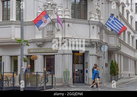 Belgrad, Serbien – 28. August 2021: Eingang zum Mercure Hotel Excelsior in Belgrad, Serbien. Stockfoto