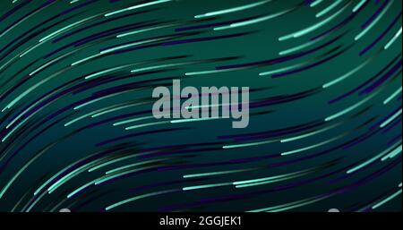 Lichtspuren, die sich in Wellen vor grünem Hintergrund bewegen Stockfoto