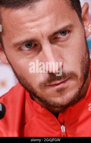 Belgiens Eden Hazard im Rahmen einer Pressekonferenz der belgischen Fußballnationalmannschaft Red Devils, Mittwoch, 01. September 2021, in Tallinn, Estland, Stockfoto