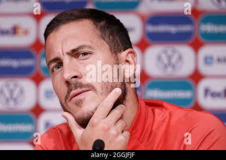 Belgiens Eden Hazard im Rahmen einer Pressekonferenz der belgischen Fußballnationalmannschaft Red Devils, Mittwoch, 01. September 2021, in Tallinn, Estland, Stockfoto