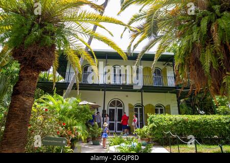 Hemingway Zuhause in Key West Florida. Ernest Hemingway, der 1954 den Nobelpreis für Literatur gewann, lebte hier, als er in Key West lebte. Ernest Hemingway Stockfoto
